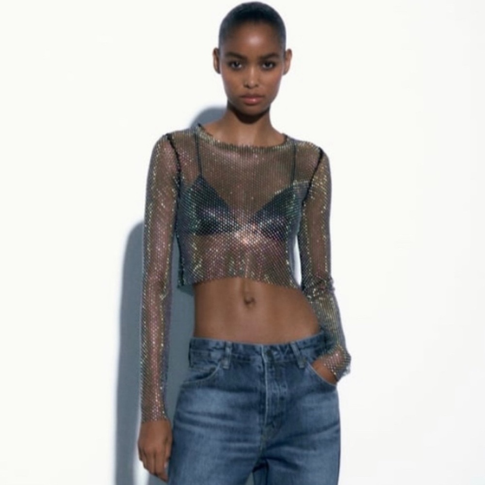 NWT - Zara - Shimmer Mesh Crop Top